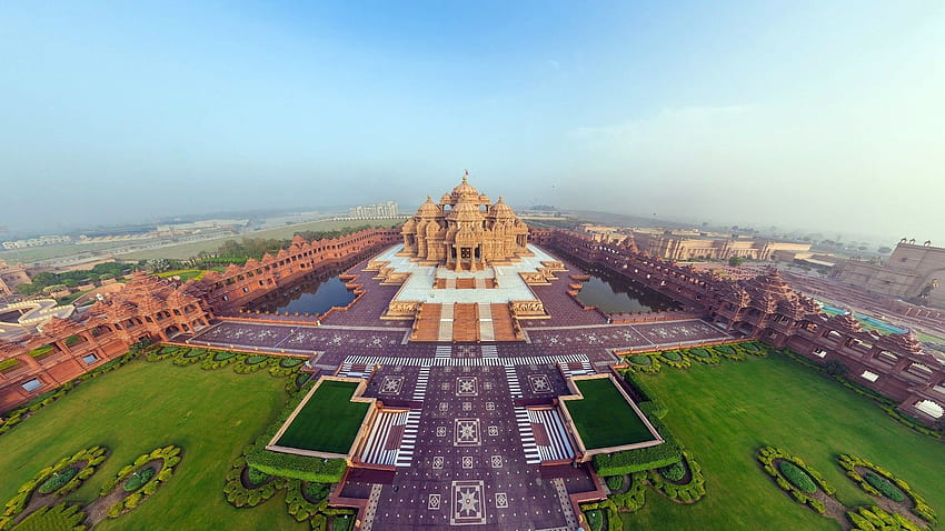 akshardham hindu aerial view, New Delhi HD wallpaper