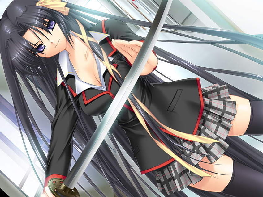 Anime, sword, uniform, girl, school HD wallpaper