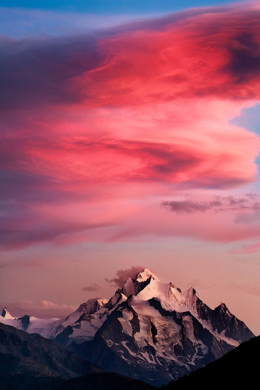 Switzerland Mountains Pink Clouds - My Savior He Can Move HD phone wallpaper