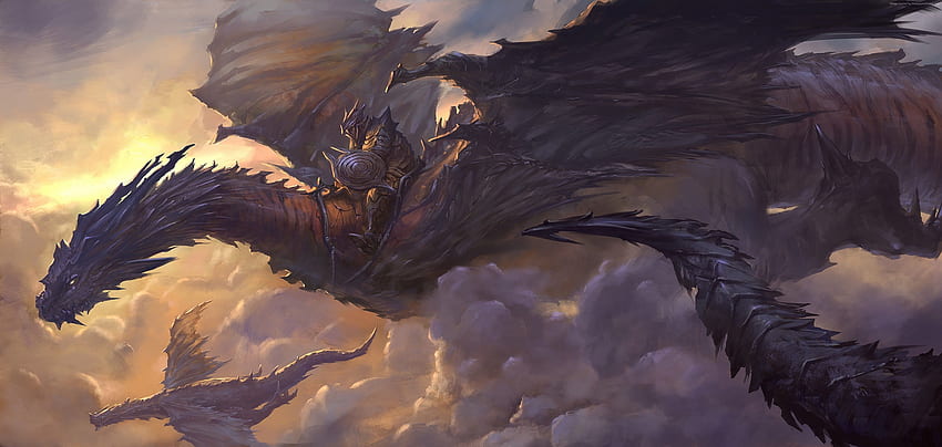 竜に乗る騎士 デジタルアート ドラゴンライダー 高画質の壁紙