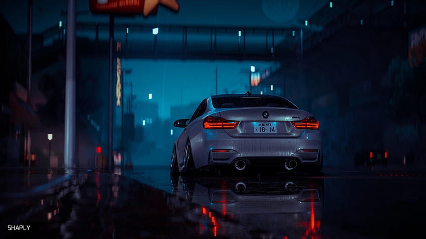 coche, gris, mojado, noche, lluvia: ancha: alta definición: completa fondo de pantalla