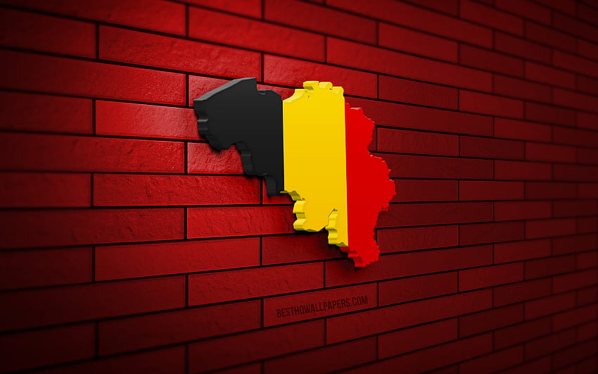 Mapa de Bélgica, pared de ladrillo rojo, países europeos, silueta del mapa de Bélgica, bandera de Bélgica, Europa, mapa belga, bandera belga, Bélgica, bandera de Bélgica, mapa 3D belga fondo de pantalla