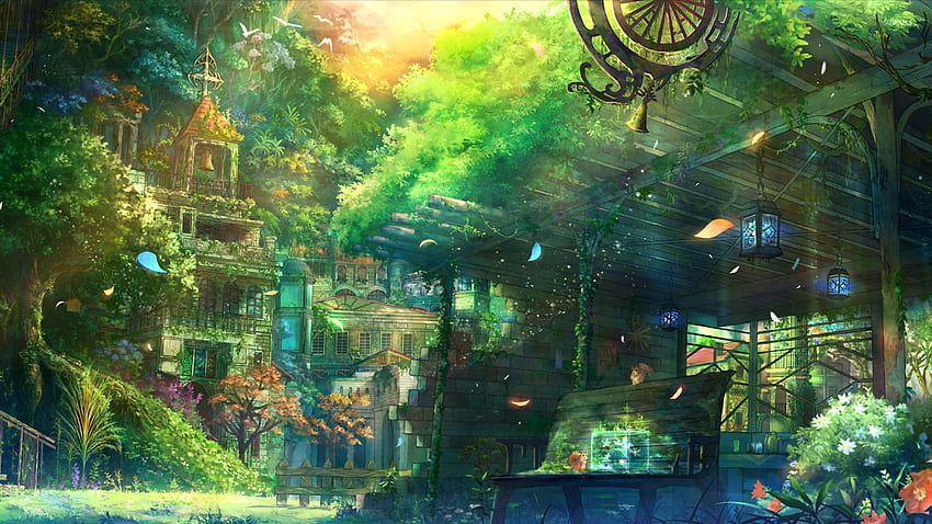 Grüner Anime, grüne Anime-Ästhetik HD-Hintergrundbild