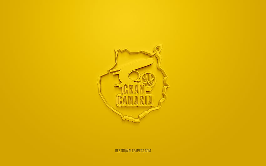 CB Gran Canaria, creative 3D logo, yellow background, Spanish basketball team, Liga ACB, Las Palmas, Spain, 3d art, basketball, CB Gran Canaria 3d logo HD wallpaper