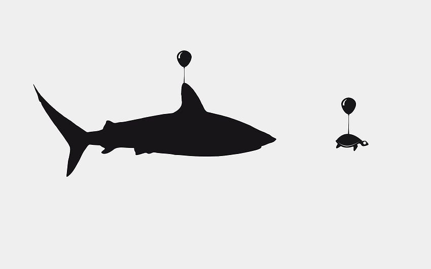 재미있는 거북 상어 풍선이 매달린 , 최소한의 고래 HD 월페이퍼