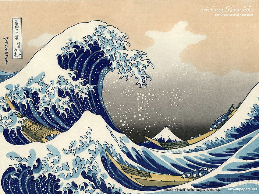 A Grande Onda, céu, ondas, arte japonesa, oceano papel de parede HD