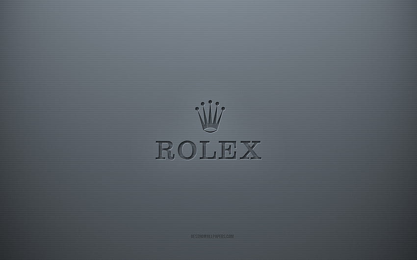 ロレックスのロゴ、灰色の創造的な背景、ロレックスのエンブレム、灰色の紙のテクスチャ、ロレックス、灰色の背景、ロレックスの 3 d ロゴ 高画質の壁紙