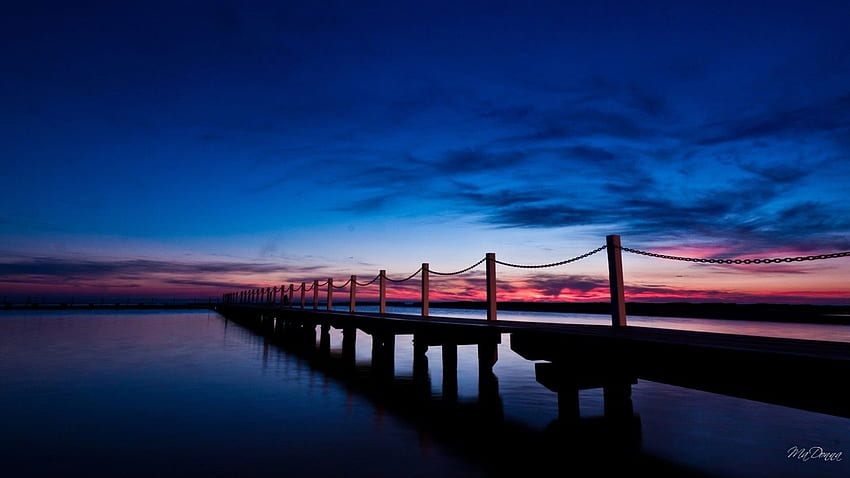 Lakes: Night Twilight Sky Fishing Lake Dock Water Boating Blue, Evening Sky HD wallpaper