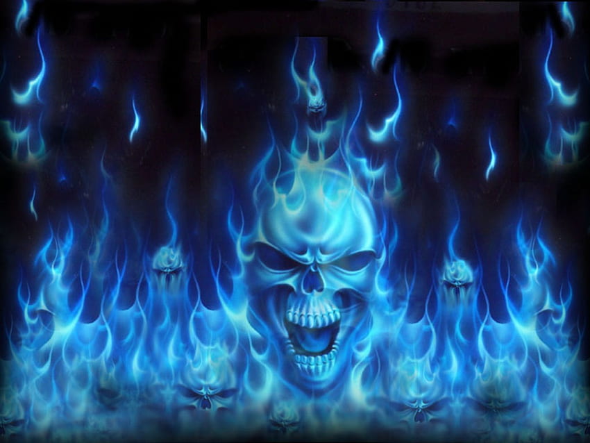 Blue Fire Skull HD wallpaper