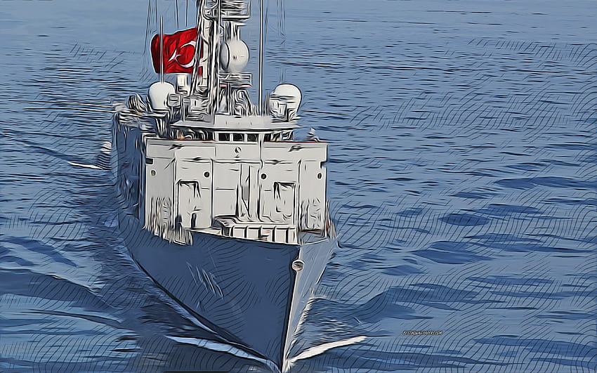 TCG Gediz, F-495, , seni vektor, TCG Gediz, Angkatan Laut Turki, seni kreatif, seni TCG Gediz, vektor, kapal abstrak, TCG Gediz F-495, Angkatan Laut Turki Wallpaper HD