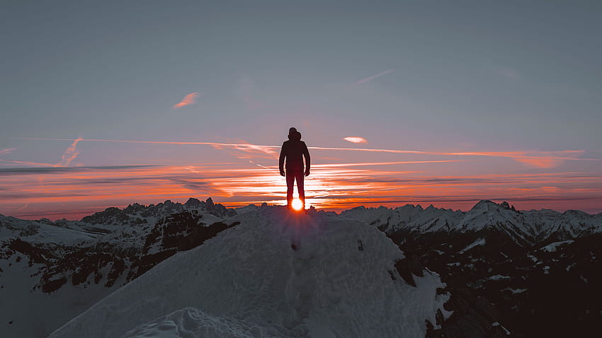 man, alone, sad, mountains, sunset HD wallpaper