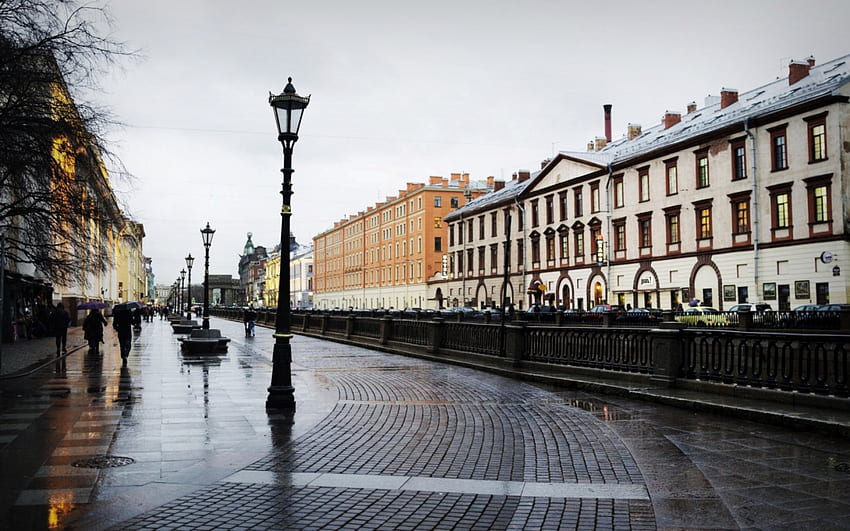 nevsky prospect en san petersburgo, calle, adoquines, canal, ciudad fondo de pantalla