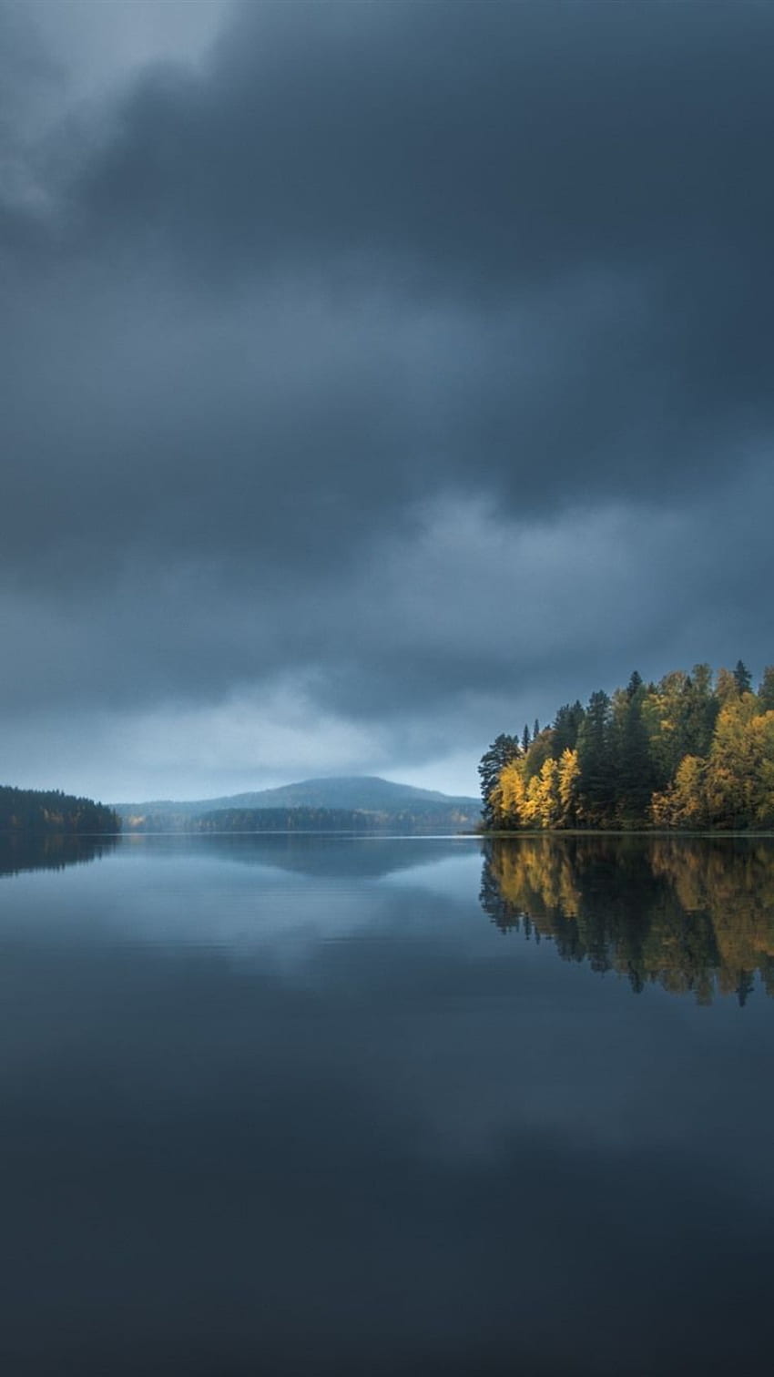 North Karelia, Finland, trees, lake, water reflection, clouds, dusk HD phone wallpaper