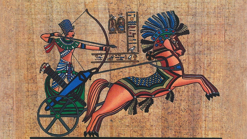 arquero, faraón, hombres, animales, caballo, egipto, antiguo, jeroglíficos, arco, flechas, textura, papiro y s móviles fondo de pantalla