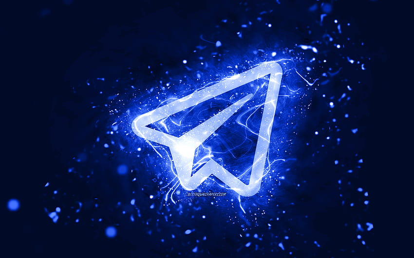 Telegram dark blue logo, , dark blue neon lights, creative, dark blue abstract background, Telegram logo, social network, Telegram HD wallpaper