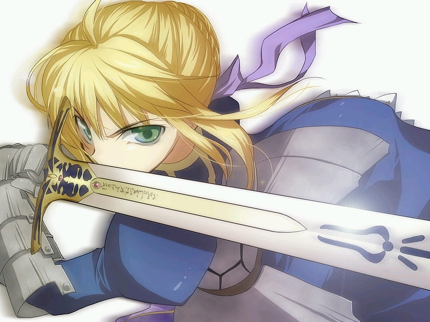 saber knight, saber, blond, sword, anime, attack, fate, girl, warrior HD wallpaper