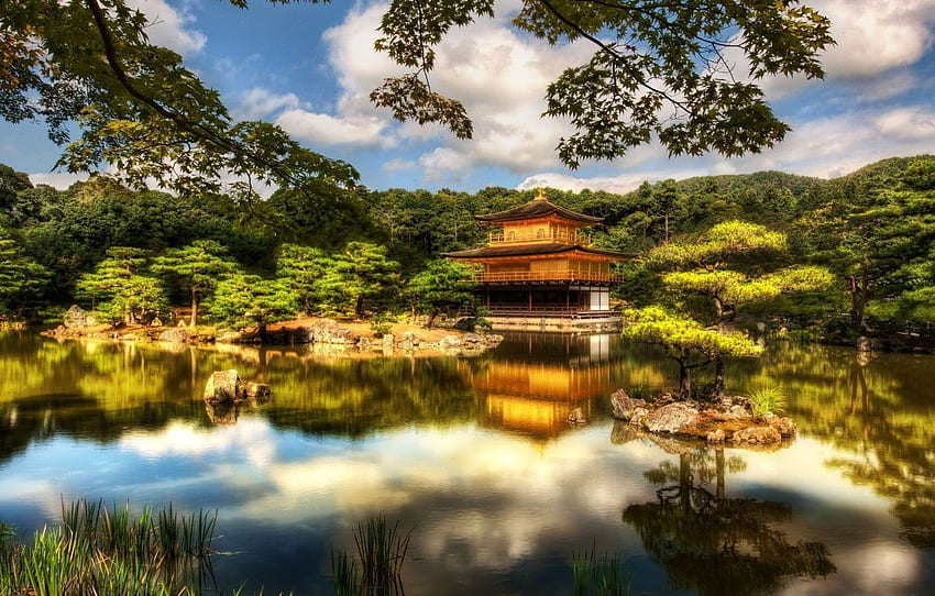 Japan, temple, Japan, Kyoto, Temple, Pavilion, Golden HD wallpaper