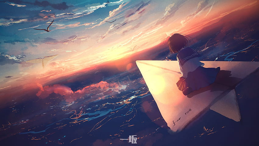 Anime Girl Flying Paper Plane Rozdzielczość, tło, i Tapeta HD
