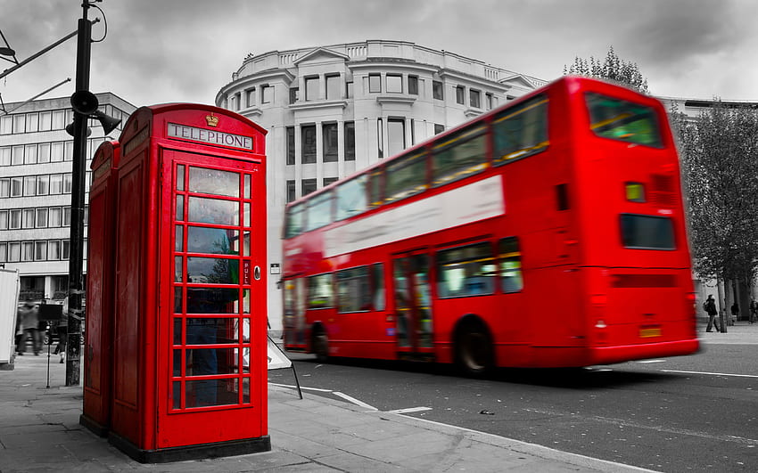 버스 런던 영국 빨간 전화 거리 도시 HD 월페이퍼