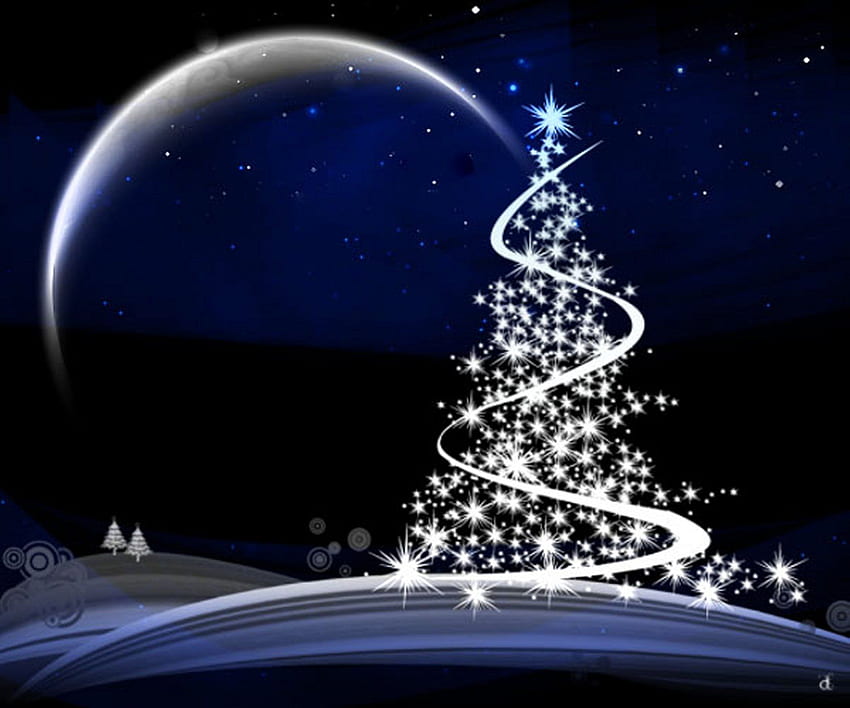Vacanze - Natale - Albero - Scintillii - Blu - Stelle - Luna . Albero di Natale, natale di iphone, priorità bassa blu di natale Sfondo HD