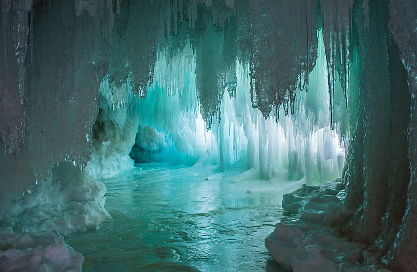 природа, пещера, слънчева светлина, лед, скреж, ледници, висулка, сняг / и мобилен фон HD тапет