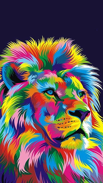 Wallpaper lion, big cat, face, smoke, colored