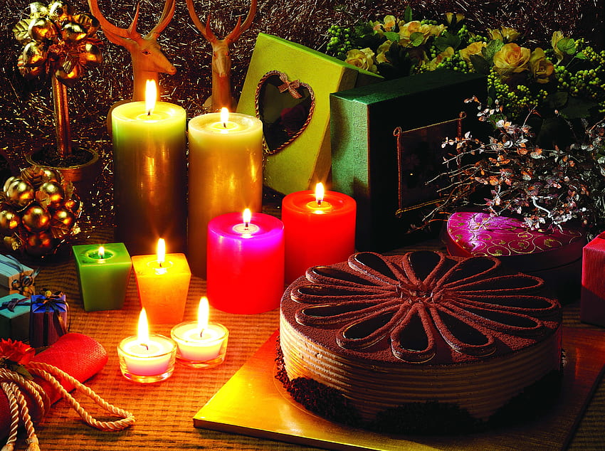 Holidays, Deers, Holiday, Cake, Presents, Gifts, Christmas Candles, New Year's Candles HD wallpaper