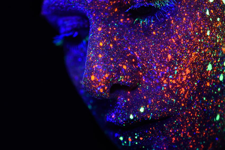 close up graphy of person with uv reactive paint on face HD wallpaper