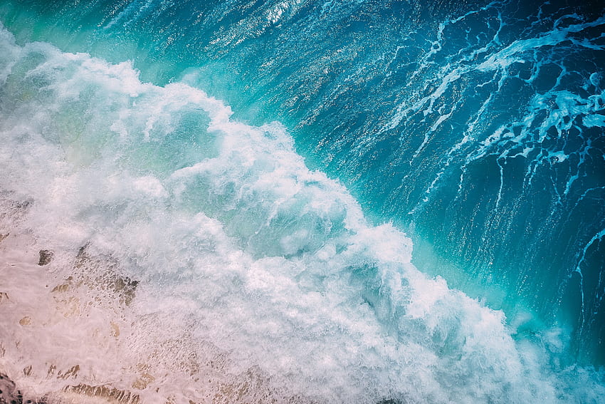 海、青い波、空撮 高画質の壁紙