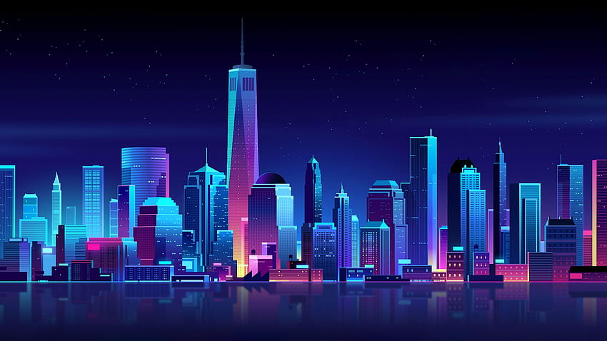 Synthwave New York City, 삽화, 벡터, 뉴욕시, synthwave HD 월페이퍼