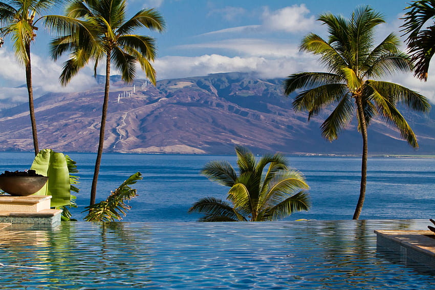 Four Seasons Hotel Wailea Maui Hawaii, isla, mar, hawaii, tropical, exótico, hotel, paraíso, hawaiano, piscina, piscina, maui, montañas, islas, resort, palmeras, océano fondo de pantalla