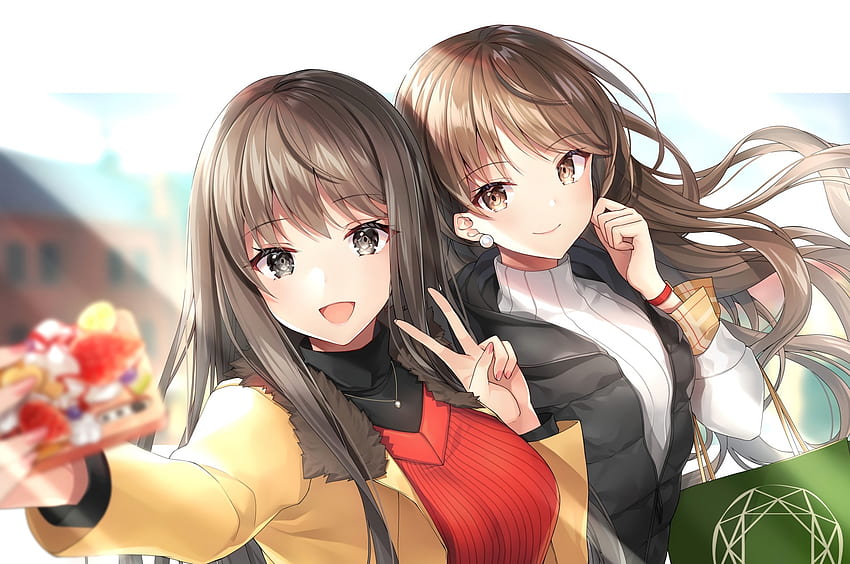 Anime Friends, Selfie, Lindo, Sonriente, Collar para Chromebook Pixel, Anime Amistad fondo de pantalla