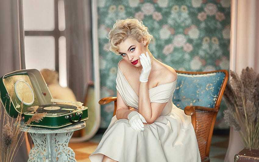 Beauty, vintage, model, blonde, girl, anastasia barmina, dress, woman HD wallpaper