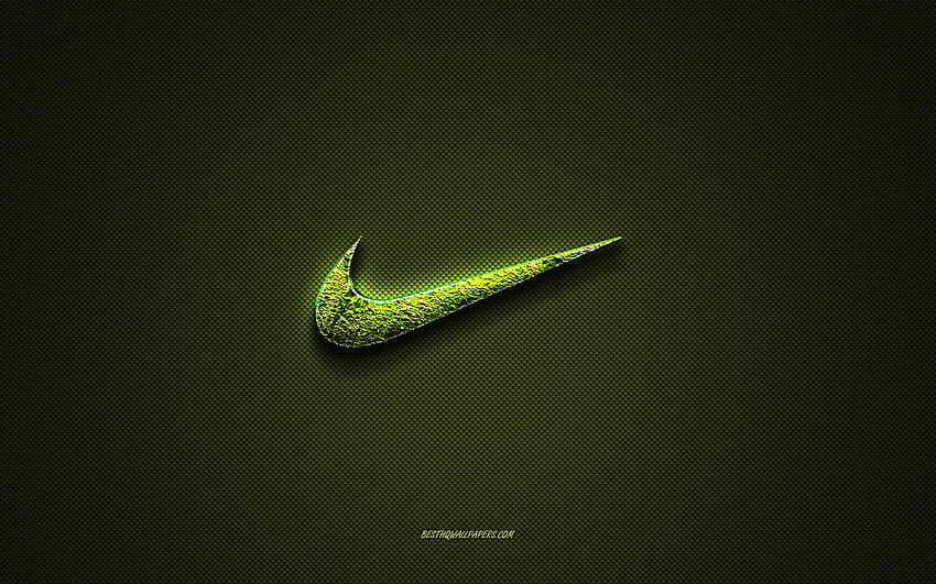 Лого на Nike, зелено креативно лого, флорално арт лого, емблема на Nike, зелена текстура от въглеродни влакна, Nike, креативно изкуство HD тапет