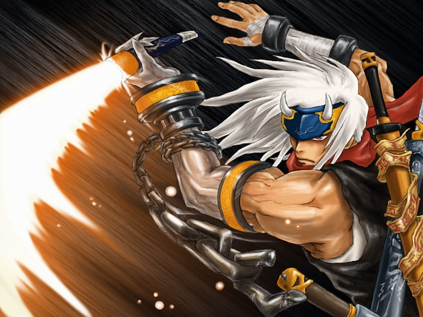 Abel Baron, dungeon fighter online, games, headband, flames, dungeon fighter, red eyes, lone, game, male, warrior, sword, dfo, chain, action, video game, white hair, weapon, video games, fire HD wallpaper
