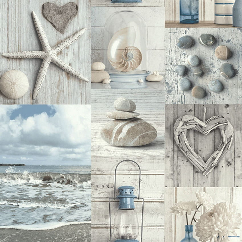 Arthouse Beach Nautical Kamar Mandi Kerikil Love Hearts Blue Grey Rustic Maritime wallpaper ponsel HD