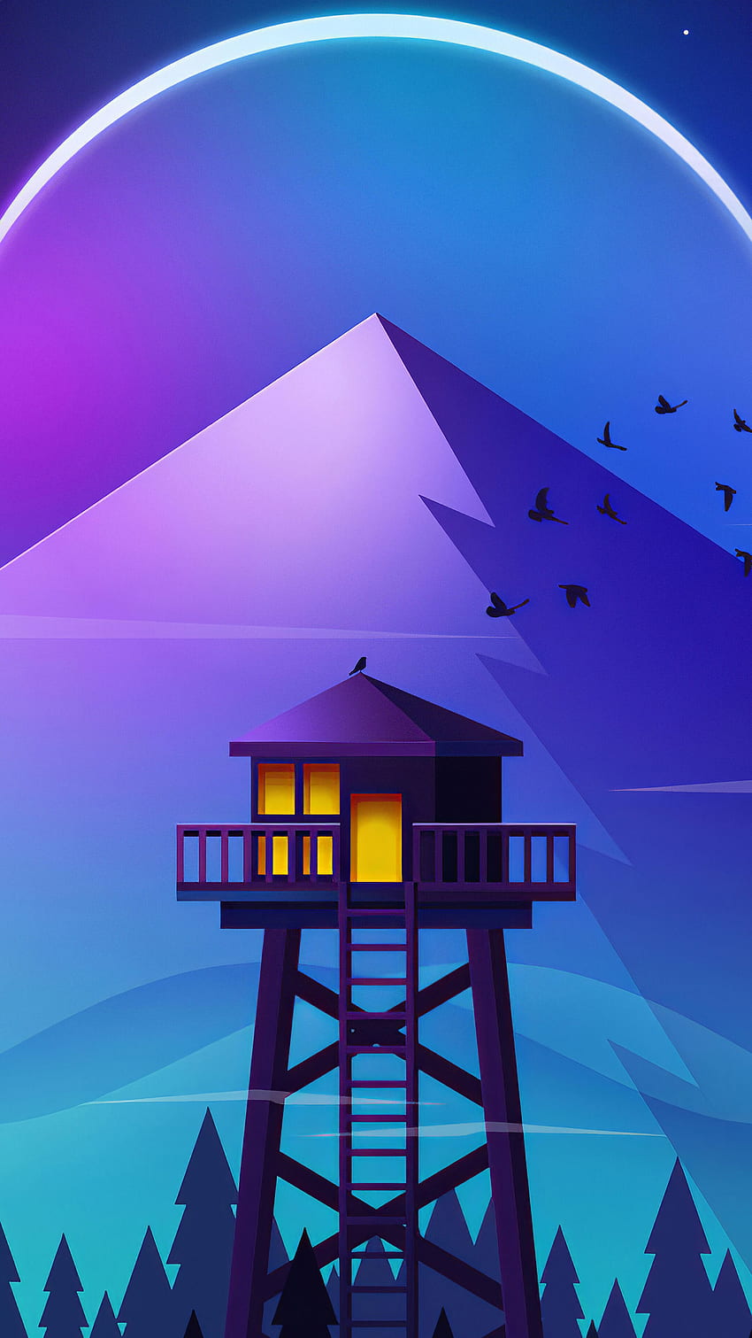 Minimalist, Mountain, Firewatch, Tower, Scenery, phone , , Background, and , Fire Tower HD phone wallpaper