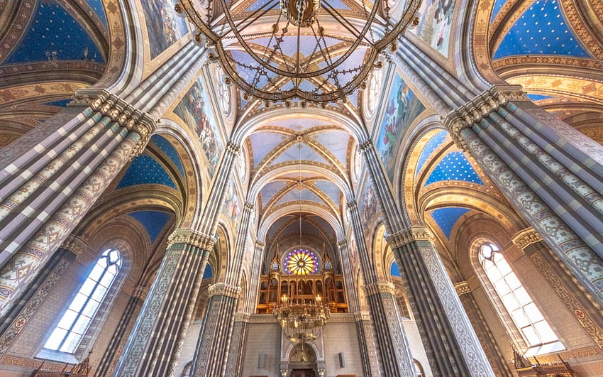 Cathedral in Croatia, ceiling, inside, church, columns, Croatia HD wallpaper