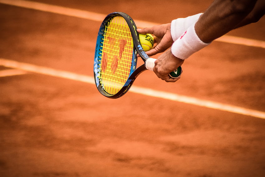 Close Up Of Person Holding Tennis Racket And Ball · Stock HD wallpaper
