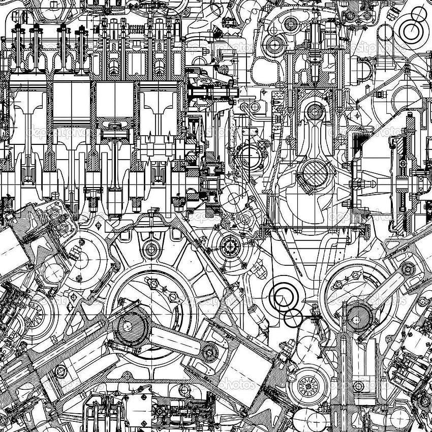 result for engine art sketch. Seamless background, Drawings, Seamless patterns, Mechanical Drawing HD phone wallpaper