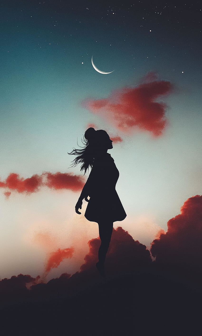 Woman, jump, sunset, silhouette . Shadow , Scenery , Cute ...