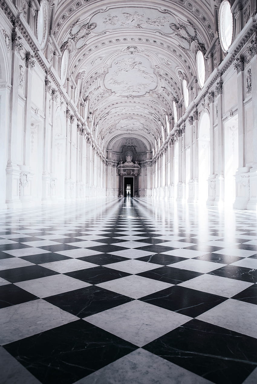 Palace, Italy, , , Corridor, Tile, Chess Board, Chessboard, Venaria Reale, Venaria Real HD phone wallpaper