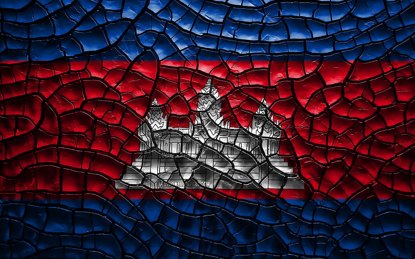 Flag of Cambodia, , cracked soil, Asia, Cambodian flag, 3D art, Cambodia, Asian countries, national symbols, Cambodia 3D flag for with resolution . High Quality HD wallpaper