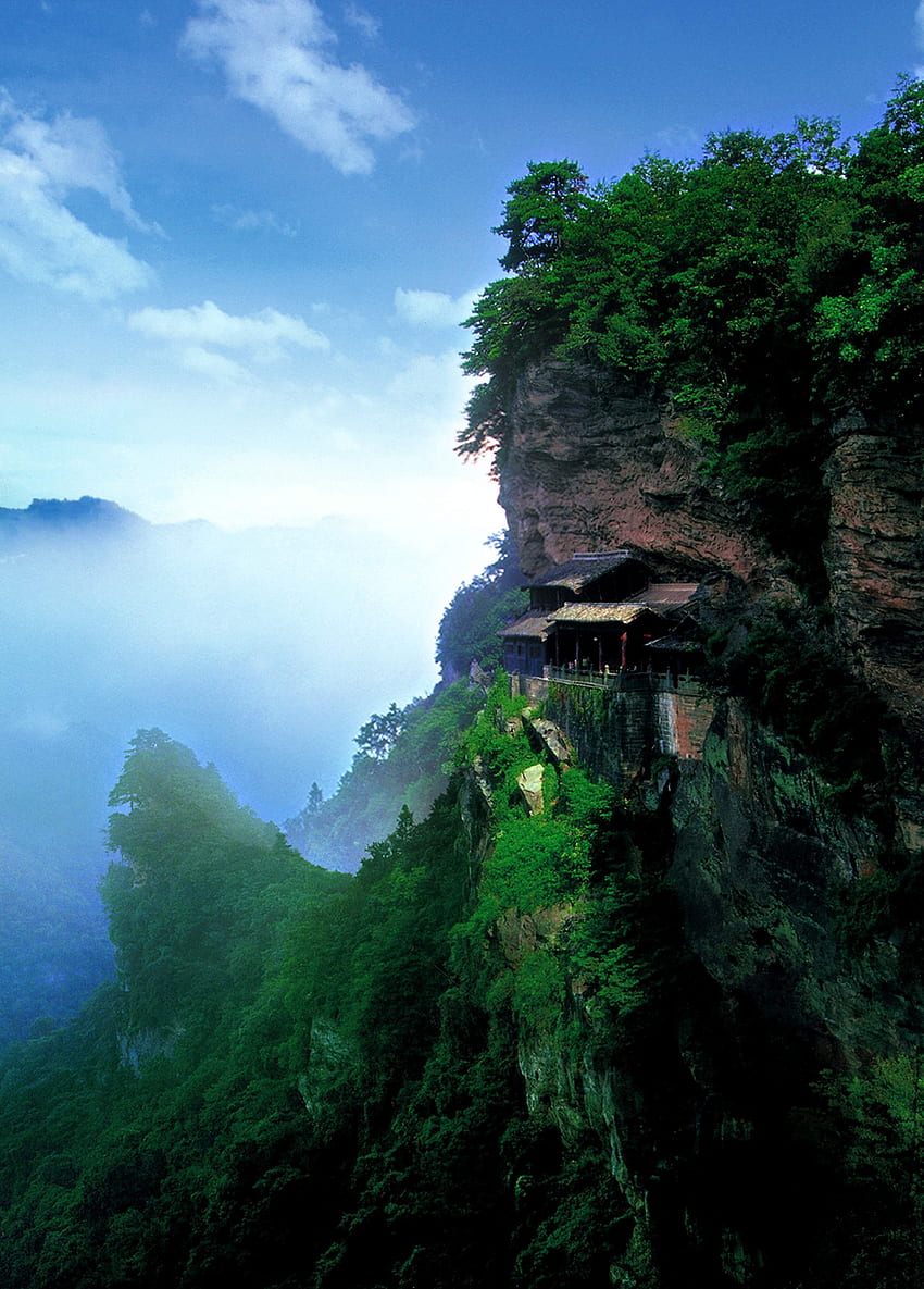 Kuil Tebing, Pegunungan Wudang - Cina. Pegunungan Wudang, Tempat untuk dikunjungi, Wisata China wallpaper ponsel HD