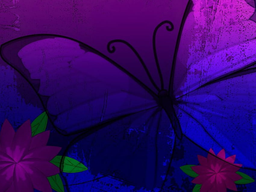 Лилава пеперуда, пеперуда, цвете HD тапет
