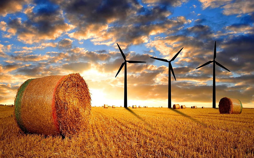 風力タービン - 風力タービンによって生成される電気。 再生可能エネルギーのハブ、風力タービン 高画質の壁紙