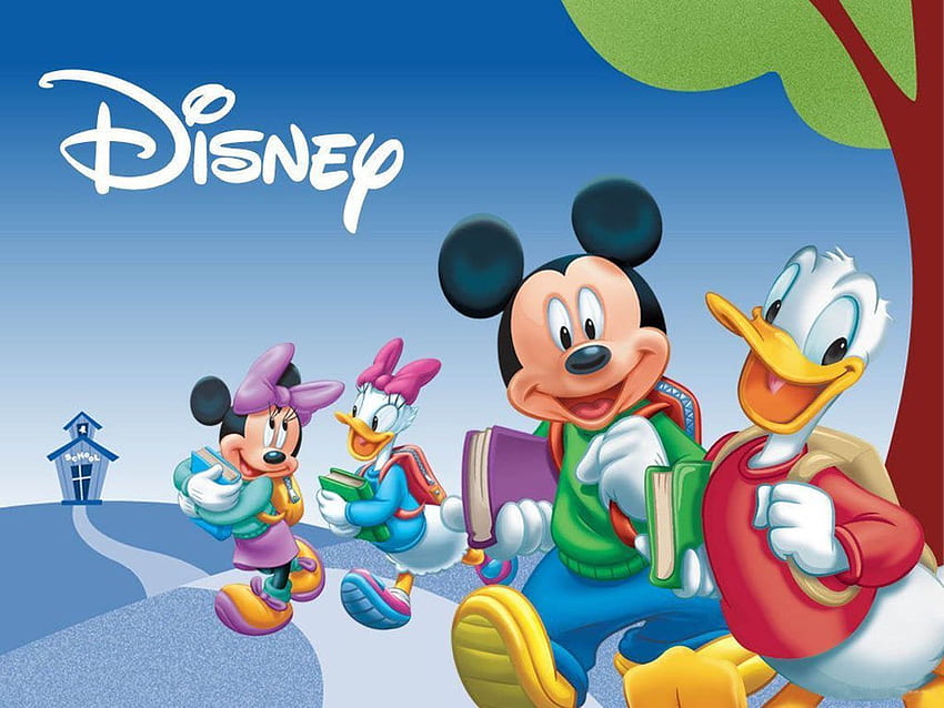 Mickey und seine Freunde gehen zur Schule. Cartoon, Disney-Zeichentrickfiguren, Mickymaus HD-Hintergrundbild