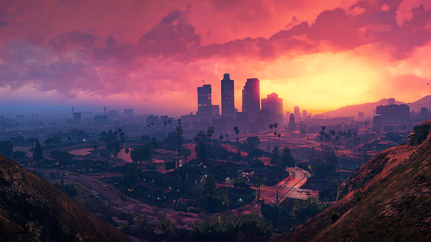 Grand Theft Auto V Phone. Sunset city, Grand theft auto, Scenery, Cool GTA HD wallpaper