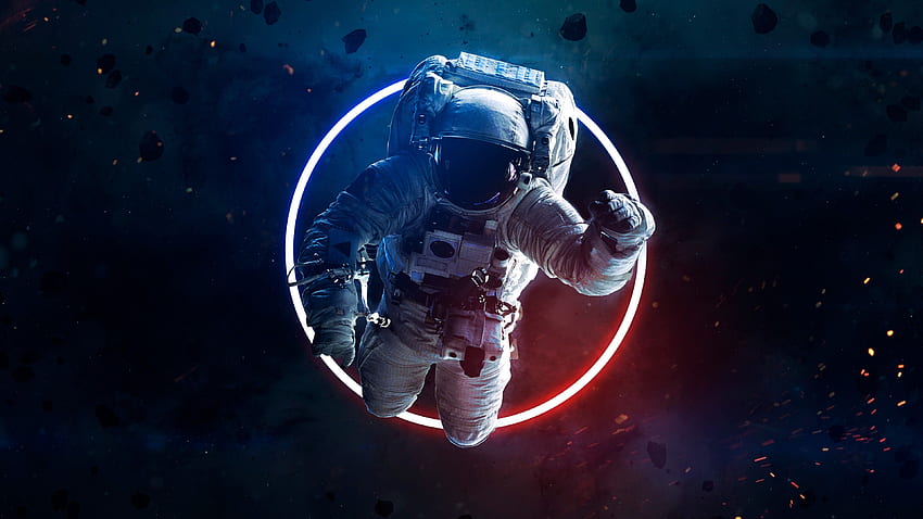 Astronaut , Asteroids, Space suit, Neon light, Space travel, Space adventure, Space, Spaceman HD wallpaper