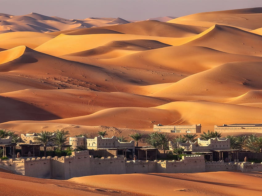 UAE, Abu Dhabi, houses, desert ,, Uae Landscape HD wallpaper